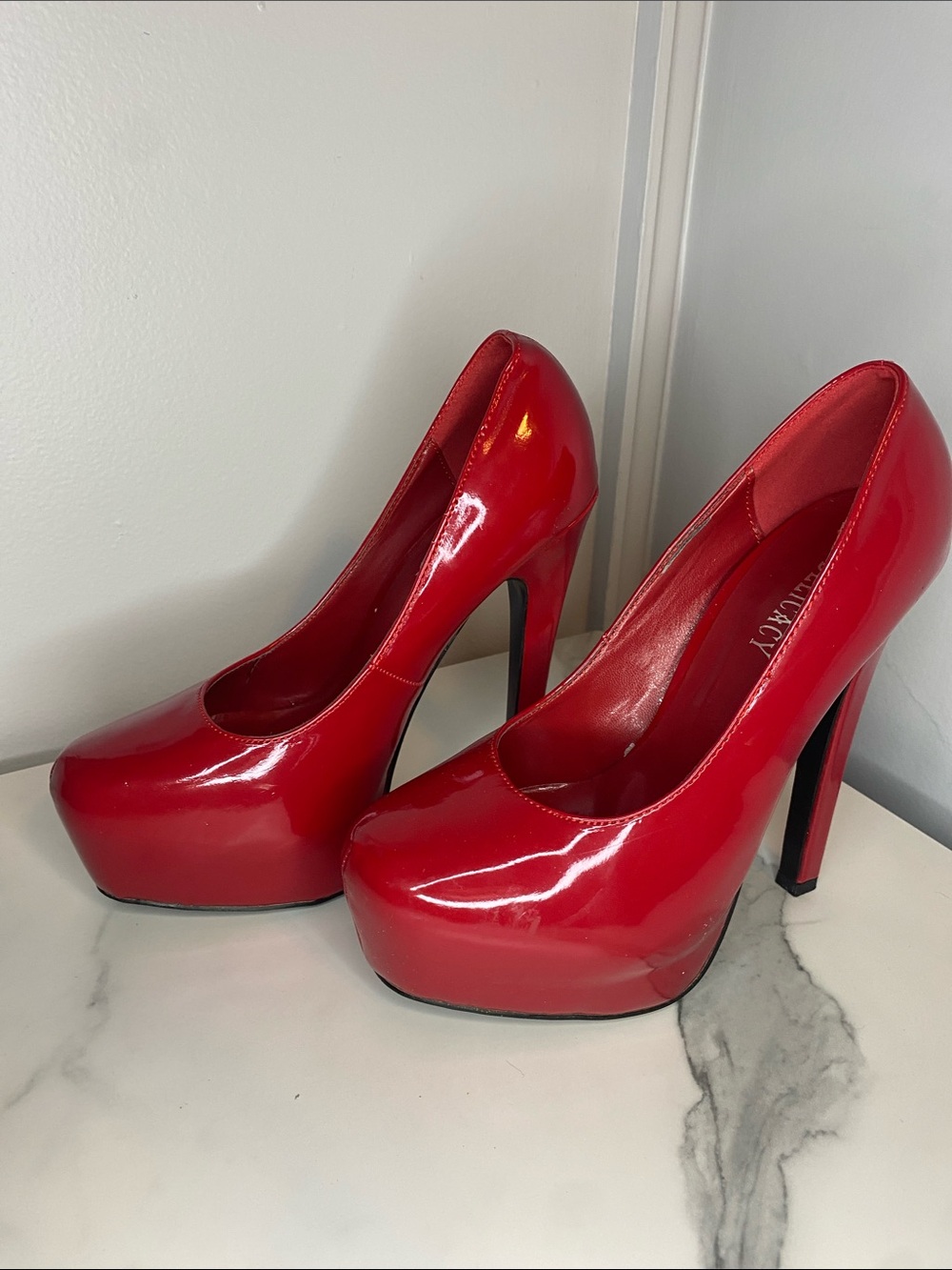 Delicacy Red Patent Platform Stiletto Pumps
